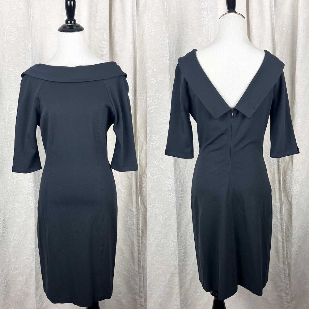 Club Monaco draped neckline shift dress stretch jersey steel gray